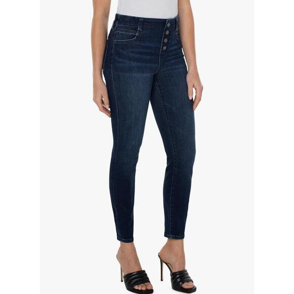 Liverpool Gia Glider Skinny Jeans Exposed Button Pull On Cornell Dark Wash 4 27 - Picture 1 of 10